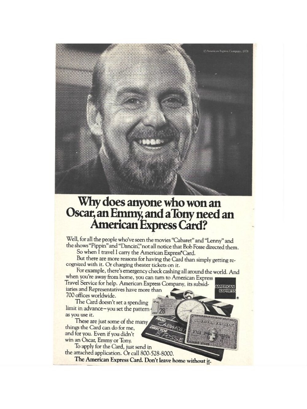 Print Ad American Express Card 1978 Oscar Emmy Tony Winner Vintage AD
